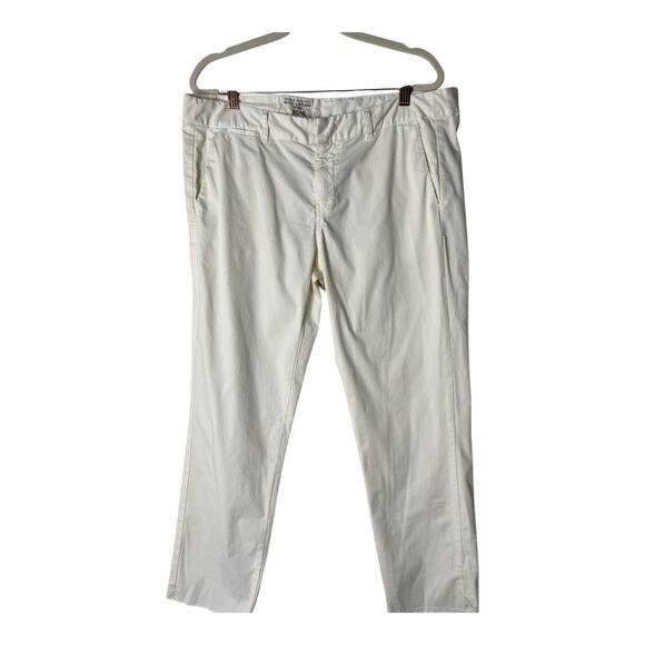 Nili Lotan East Hampton Pants Slim Leg Cropped Low Rise Raw Hem Eggshell Size 10 - Picture 4 of 15